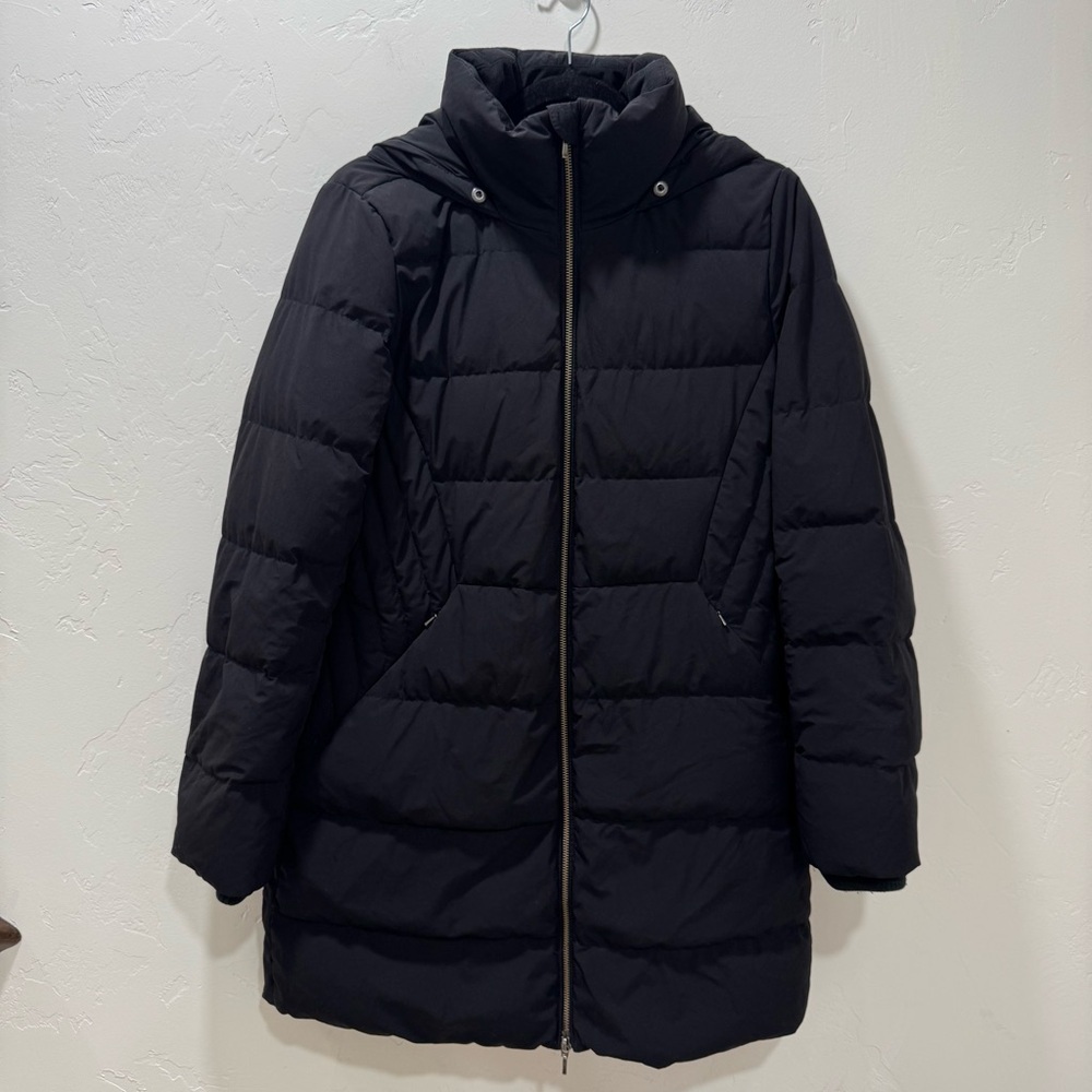 Lands' End Women's Small 6-8 Black Stretch Plush Down Winter Puffer Coat Hood